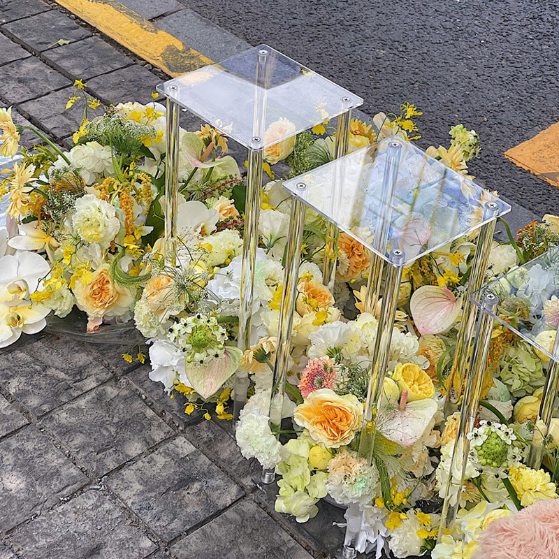 Acrylic Flower Vase Pillar Stand Clear with Square Mirror Base