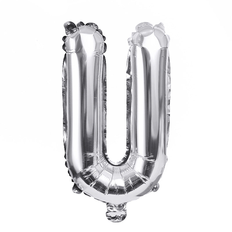 16" Silver Letter Balloons Alphabet Number Foil Mylar Balloons Letter "U"