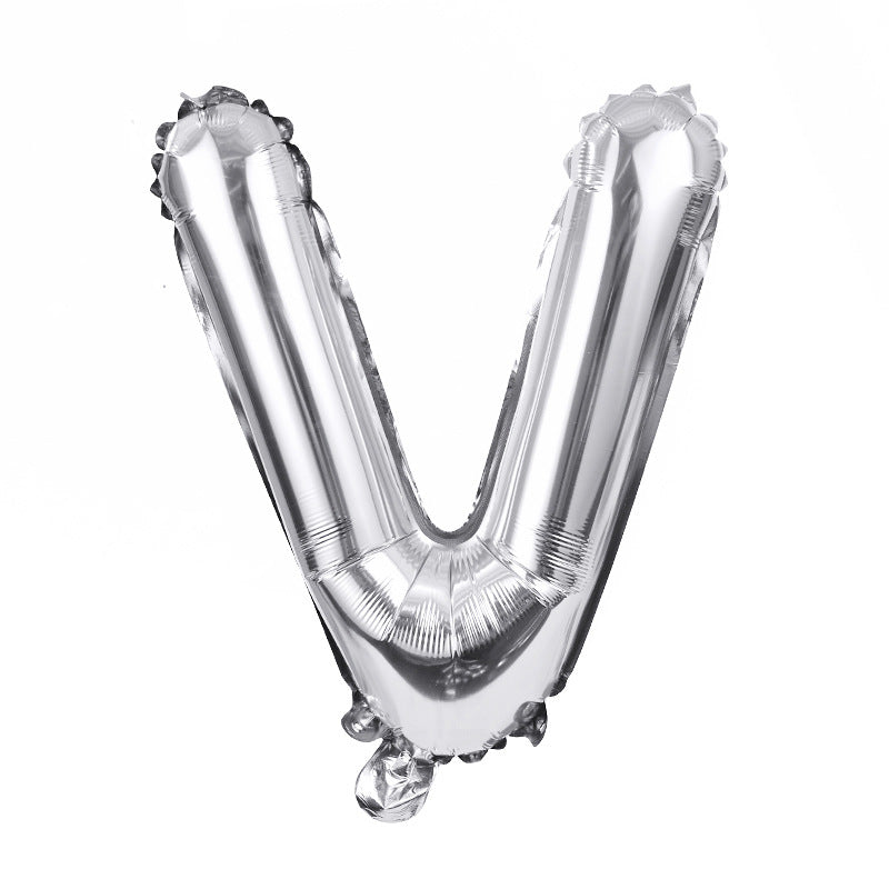 16" Silver Letter Balloons Alphabet Number Foil Mylar Balloons Letter "V"