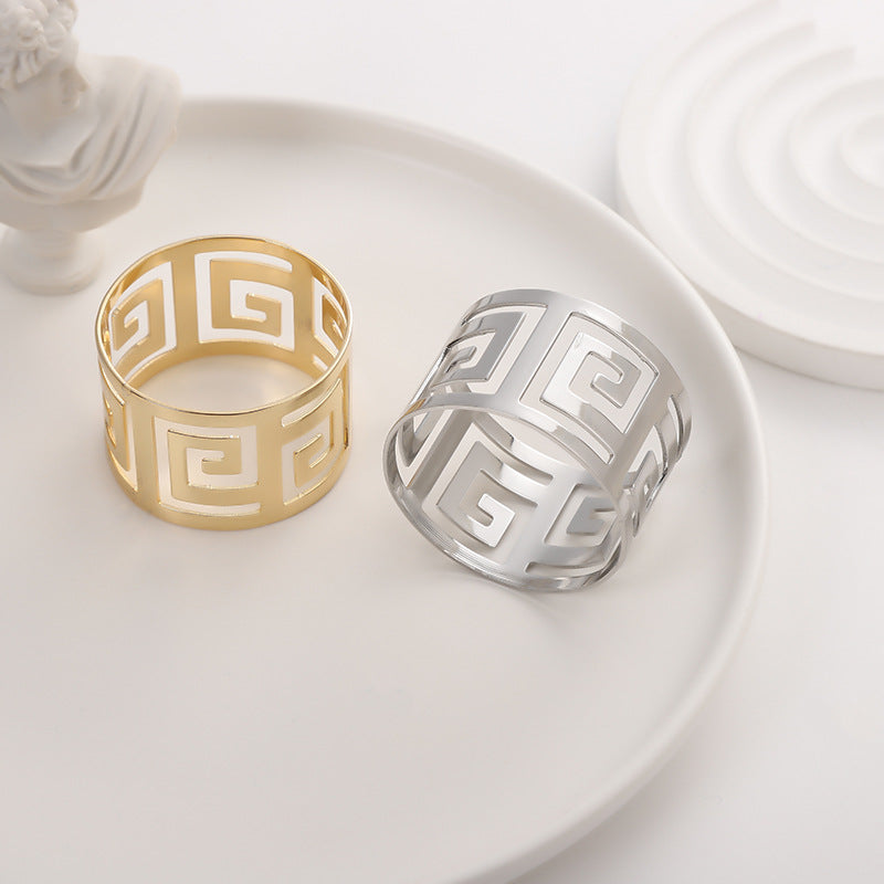 4Pc Aluminum Hollow Napkin Ring Silver