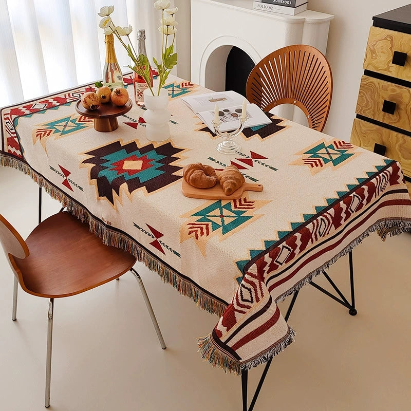 American Country Cotton Fringed Dining Tablecloth, Camping Picnic Mat, Outdoor Living Room Multi-Function Available