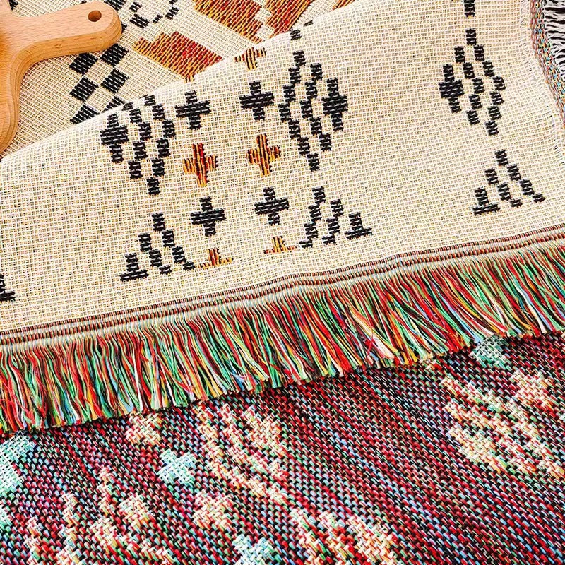 American Country Cotton Fringed Dining Tablecloth, Camping Picnic Mat, Outdoor Living Room Multi-Function Available