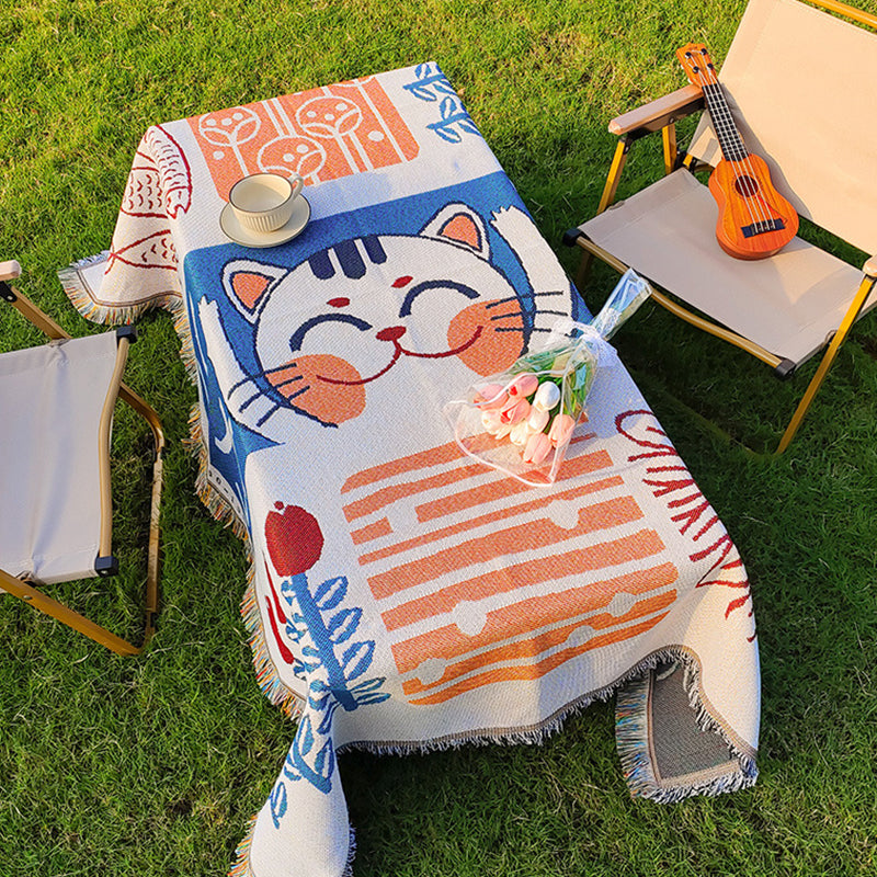 American Country Cotton Fringed Dining Tablecloth, Camping Picnic Mat, Outdoor Living Room Multi-Function Available