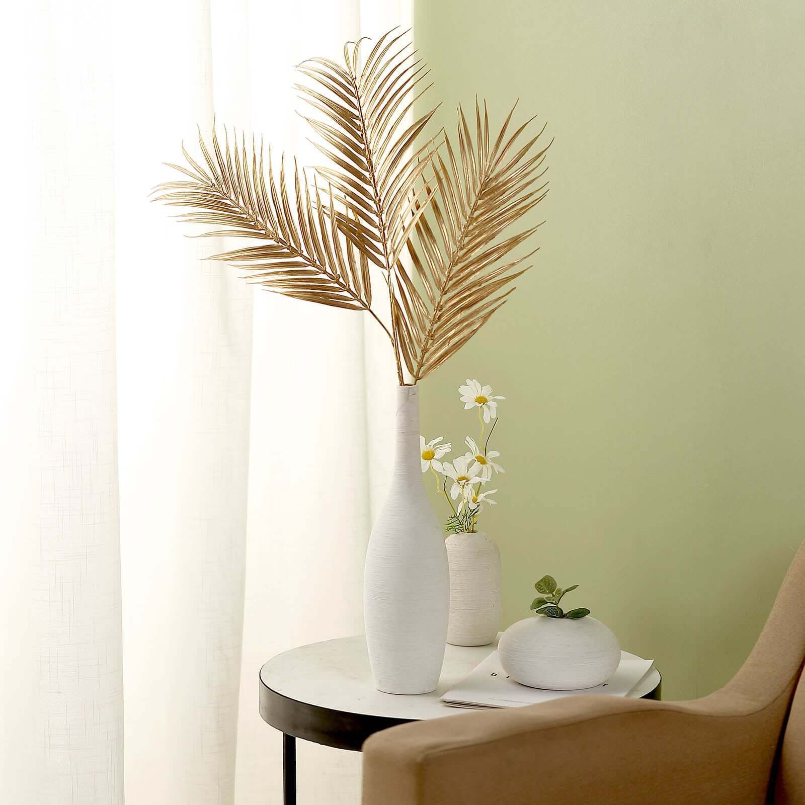 2 Stems Artificial Palm Leaf Branch 32" Metallic Gold Vase Filler Floral