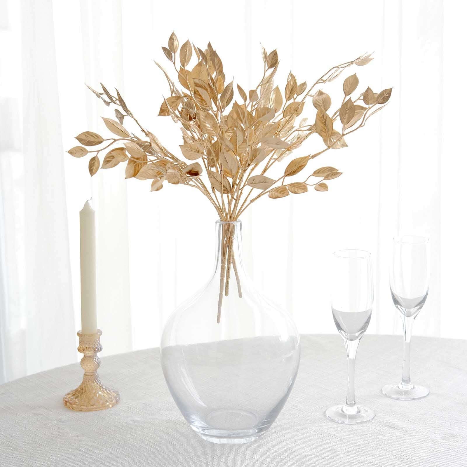 2 Pcs Artificial Fern Leaf Branches 21"  Metallic Gold Vase Filler Floral