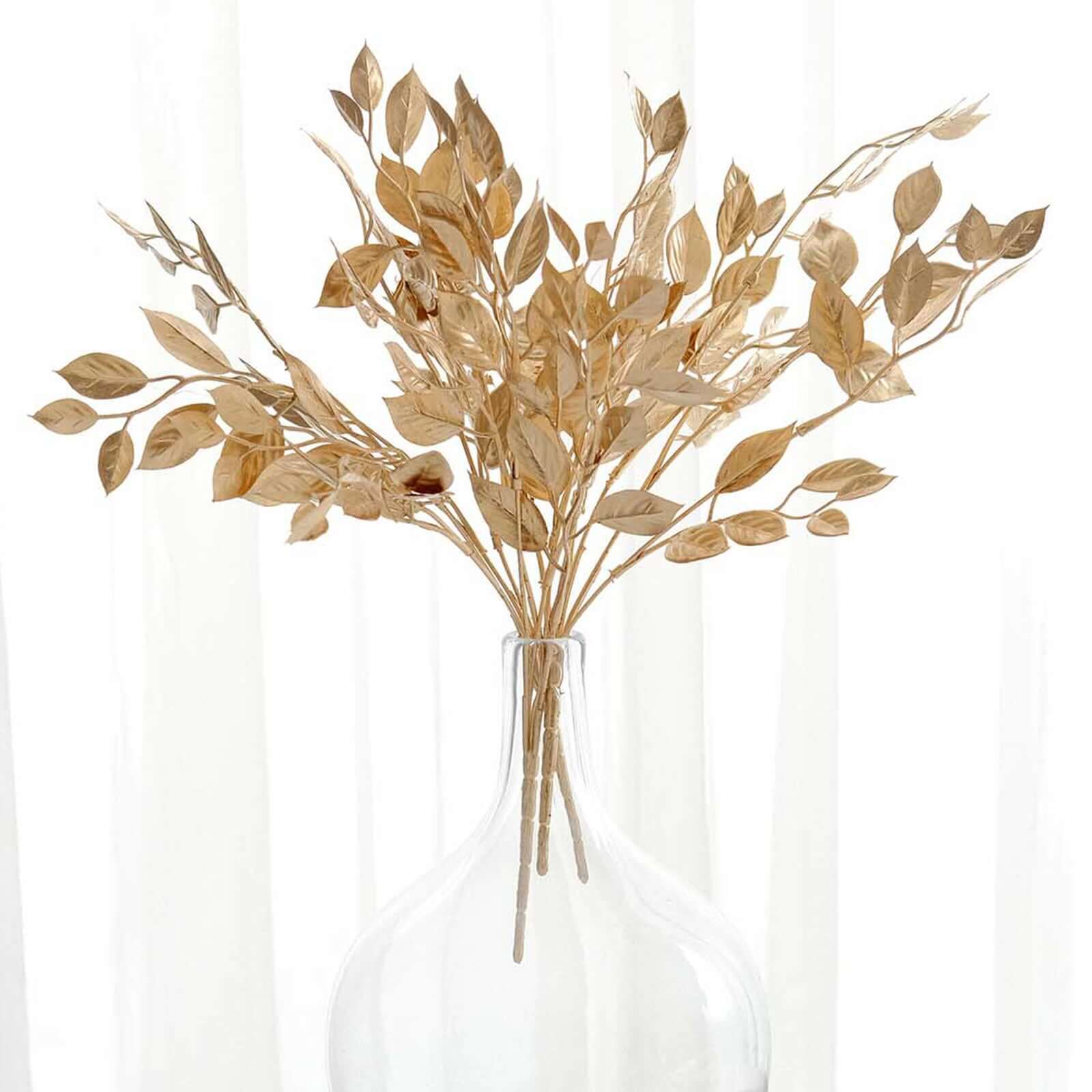 2 Pcs Artificial Fern Leaf Branches 21"  Metallic Gold Vase Filler Floral
