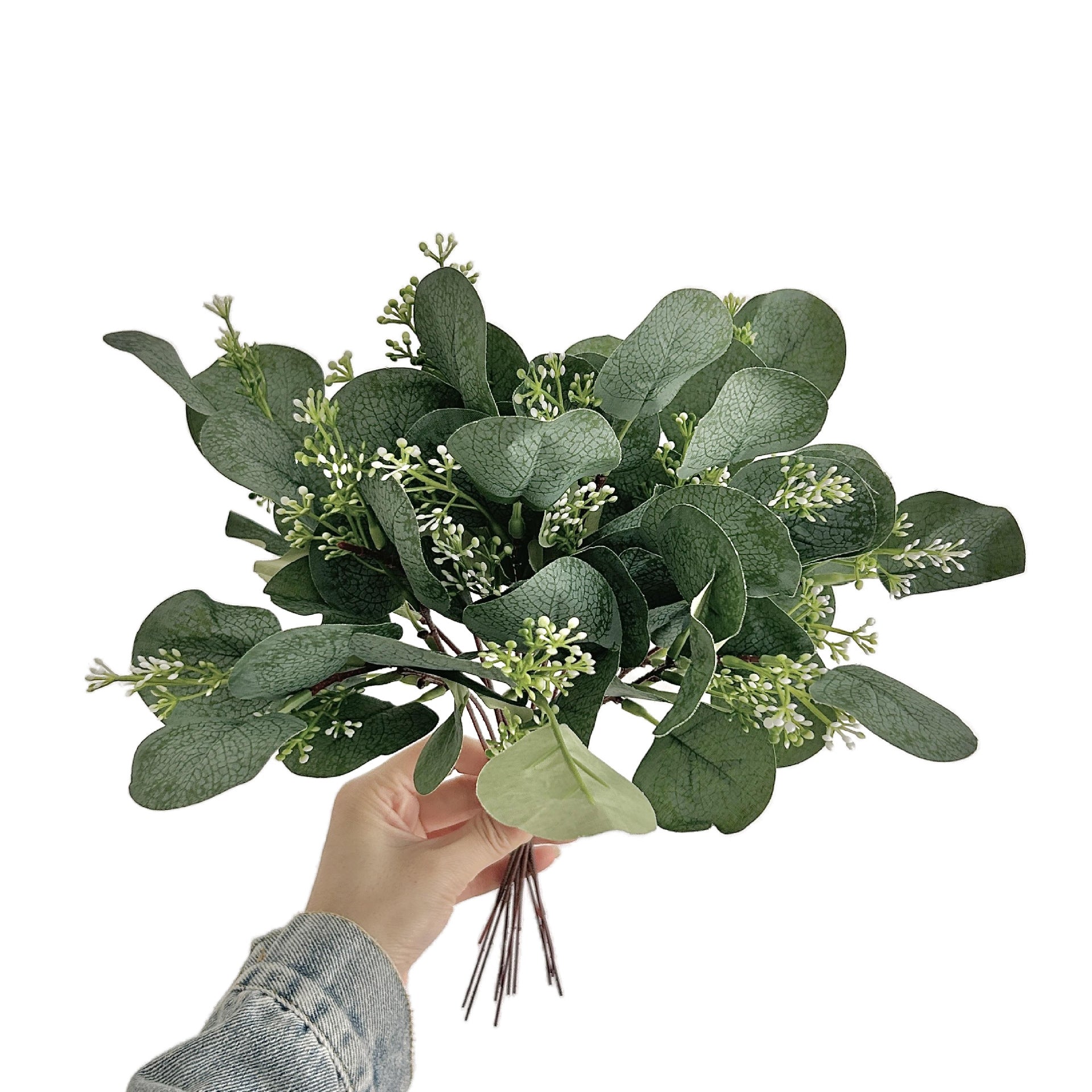 14 Stems Real Touch Artificial Eucalyptus Leaf Flower Bouquet 13"