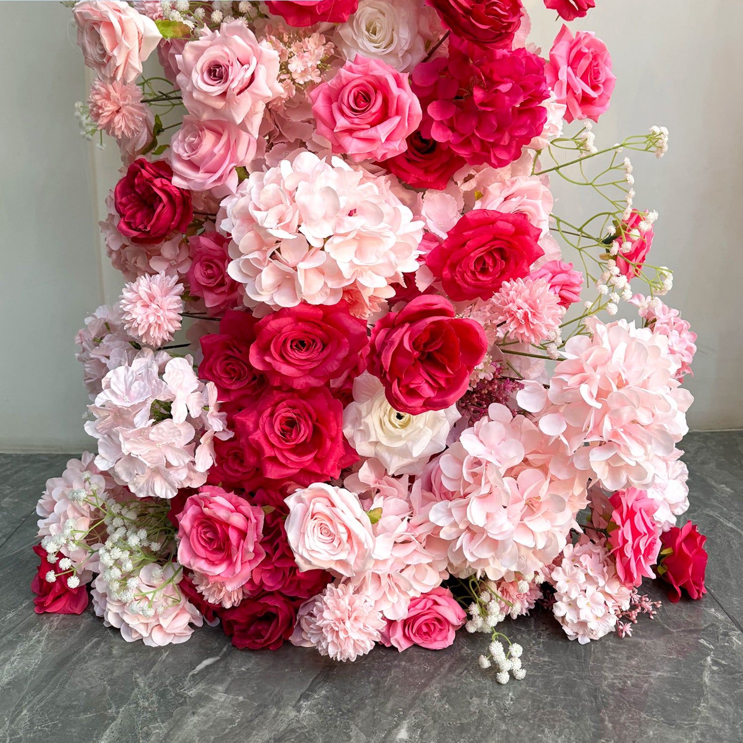 2 Sets Of Artificial Plants And Flowers Wedding Backdrop Decoration Rose Hydrangea Red Pink