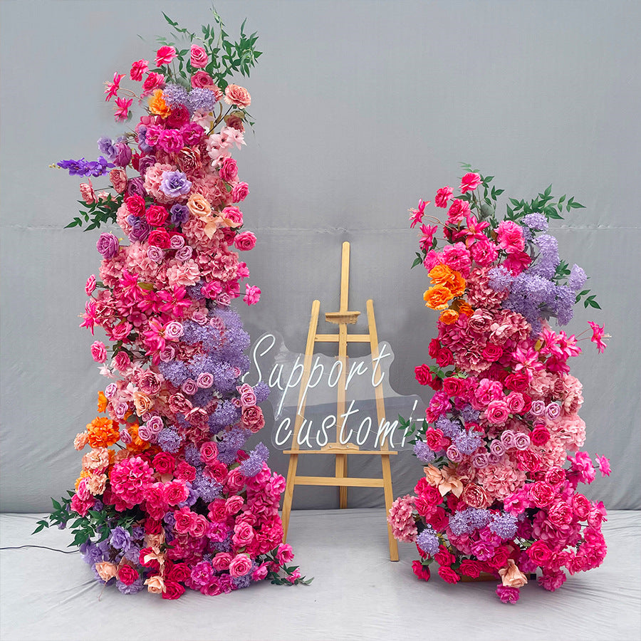 2 Sets Of Artificial Plants And Flowers Wedding Backdrop Decoration Rose Hydrangea Red Purple