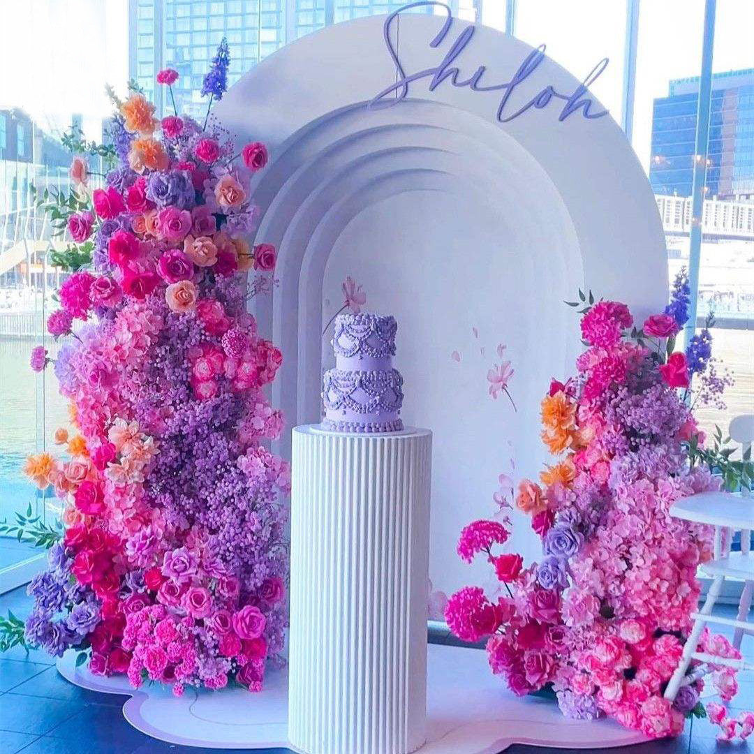 2 Sets Of Artificial Plants And Flowers Wedding Backdrop Decoration Rose Gypsophila Red Purple