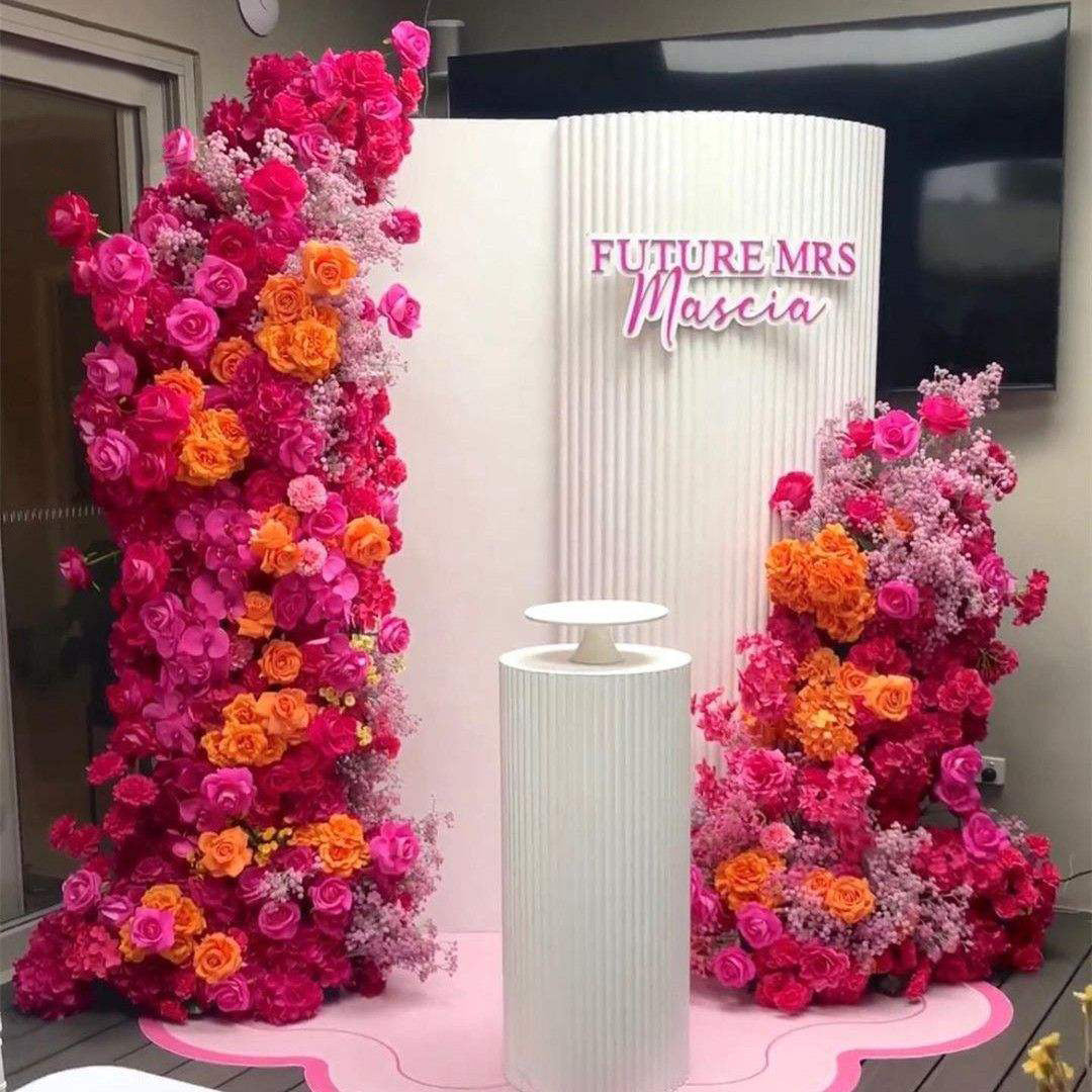 2 Sets Of Artificial Plants And Flowers Wedding Backdrop Decoration Rose Red Orange
