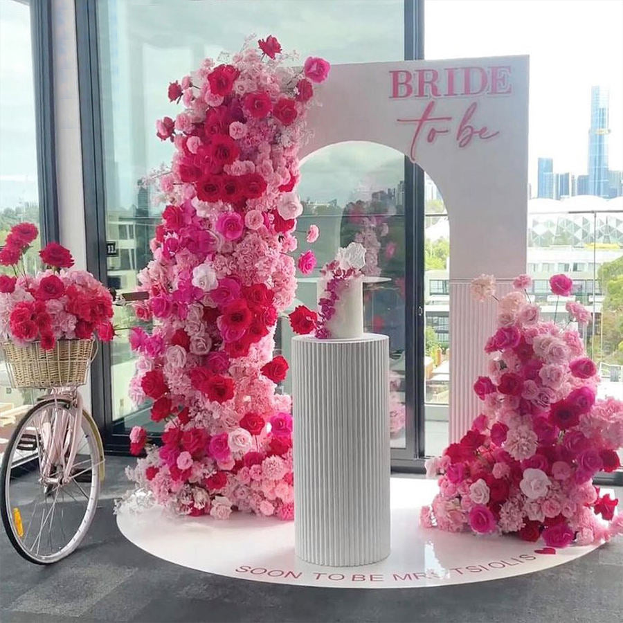 2 Sets Of Artificial Plants And Flowers Wedding Backdrop Decoration Rose Red Pink