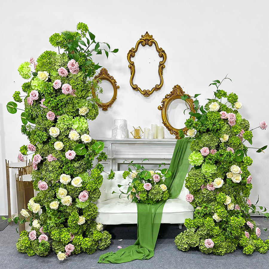 2 Sets Of Artificial Plants And Flowers Wedding Backdrop Decoration Chrysanthemum Gypsophila Green White