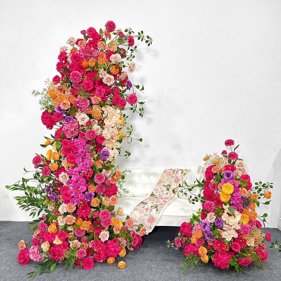 2 Sets Of Artificial Plants And Flowers Wedding Backdrop Decoration Rose Rose Red Orange