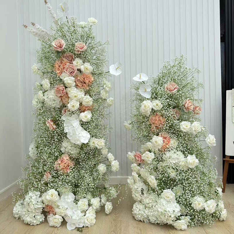 2 Sets Of Artificial Plants And Flowers Wedding Backdrop Decoration Rose White