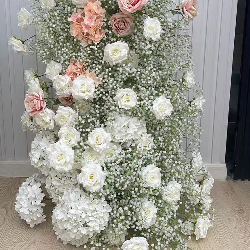 2 Sets Of Artificial Plants And Flowers Wedding Backdrop Decoration Rose Gypsophila White Green