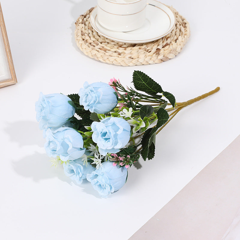 12 Bushes Silk Rose Bud Artificial Flower Bush Blue