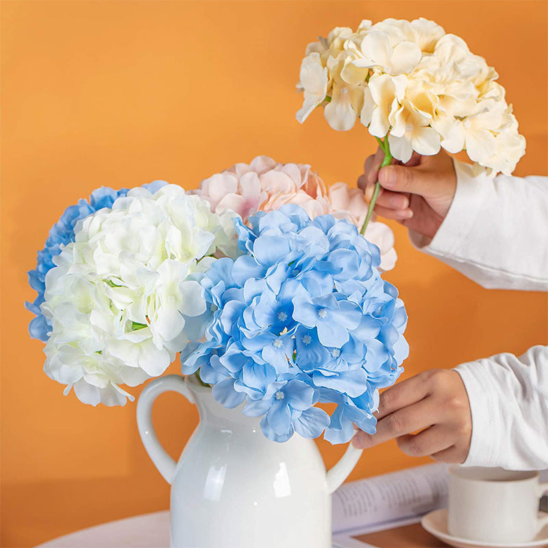 10 Flower Head and Stems Artificial Satin Hydrangeas Rose Red