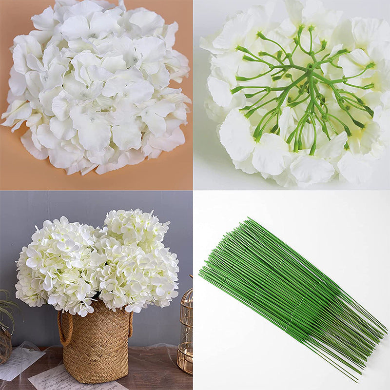 10 Flower Head and Stems Artificial Satin Hydrangeas Rose Red