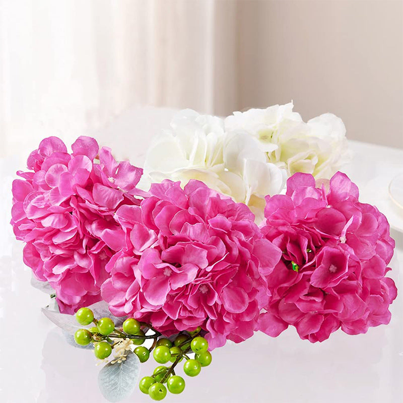 10 Flower Head and Stems Artificial Satin Hydrangeas Rose Red