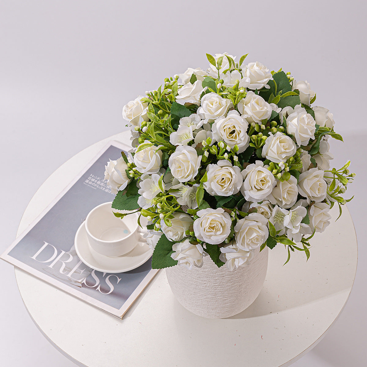 4 Bushes 12" Roses Artificial Silk Flowers White
