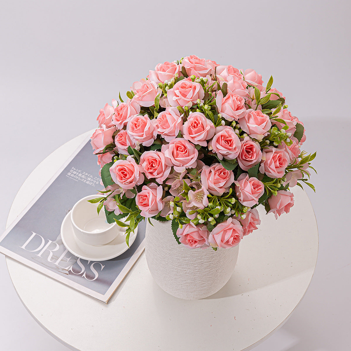 4 Bushes 12" Roses Artificial Silk Flowers Pink