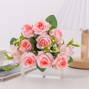 4 Bushes 12" Roses Artificial Silk Flowers Pink
