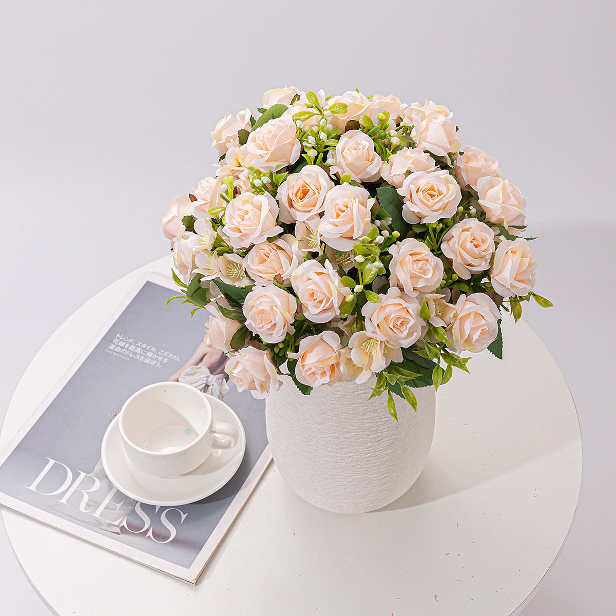 4 Bushes 12" Roses Artificial Silk Flowers Champagne