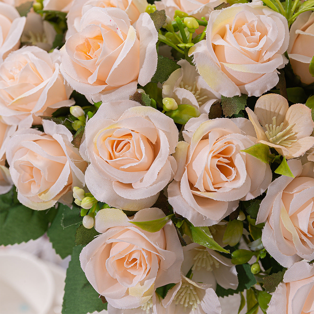 4 Bushes 12" Roses Artificial Silk Flowers Champagne