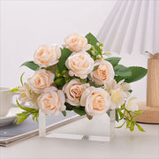 4 Bushes 12" Roses Artificial Silk Flowers Champagne