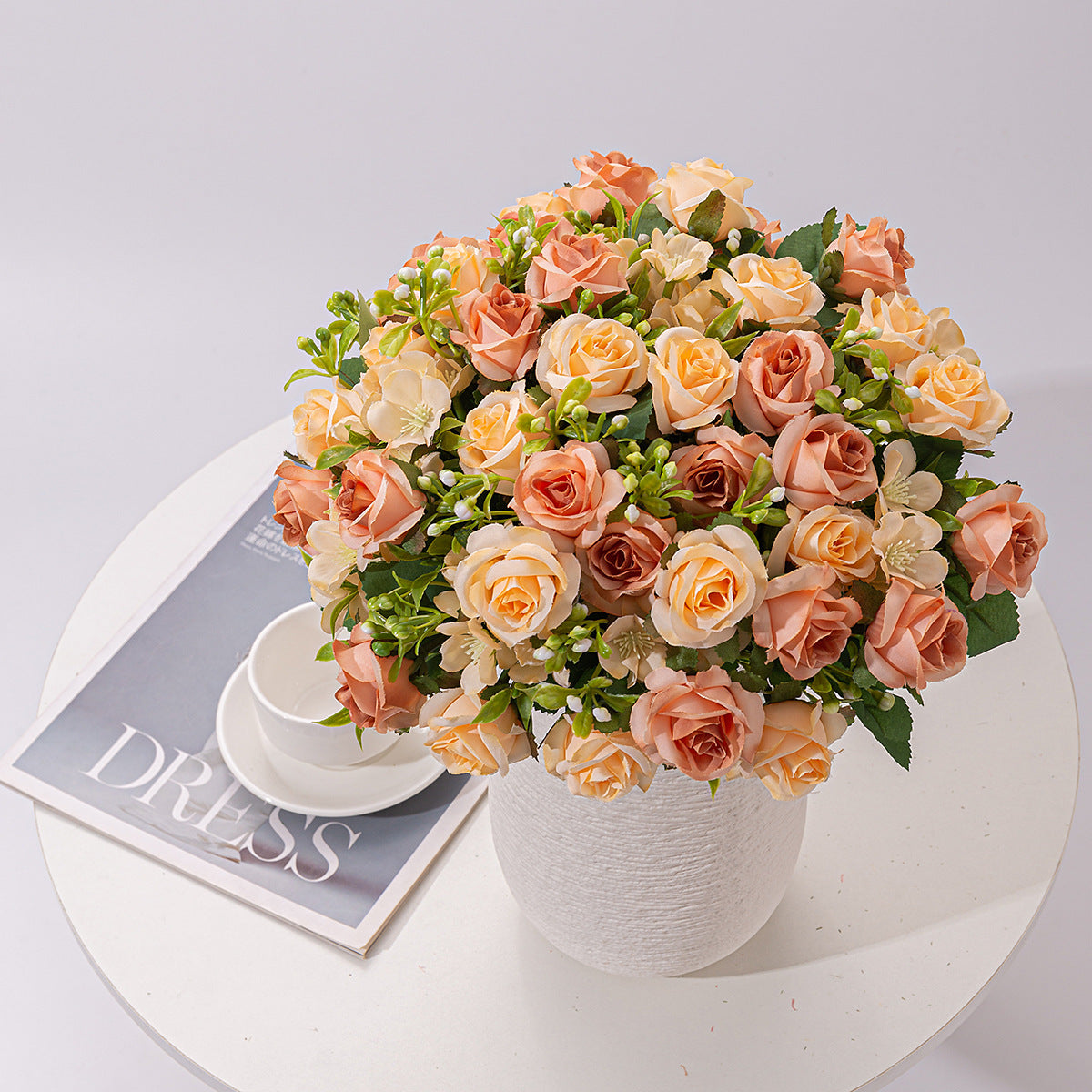4 Bushes 12" Roses Artificial Silk Flowers Orange