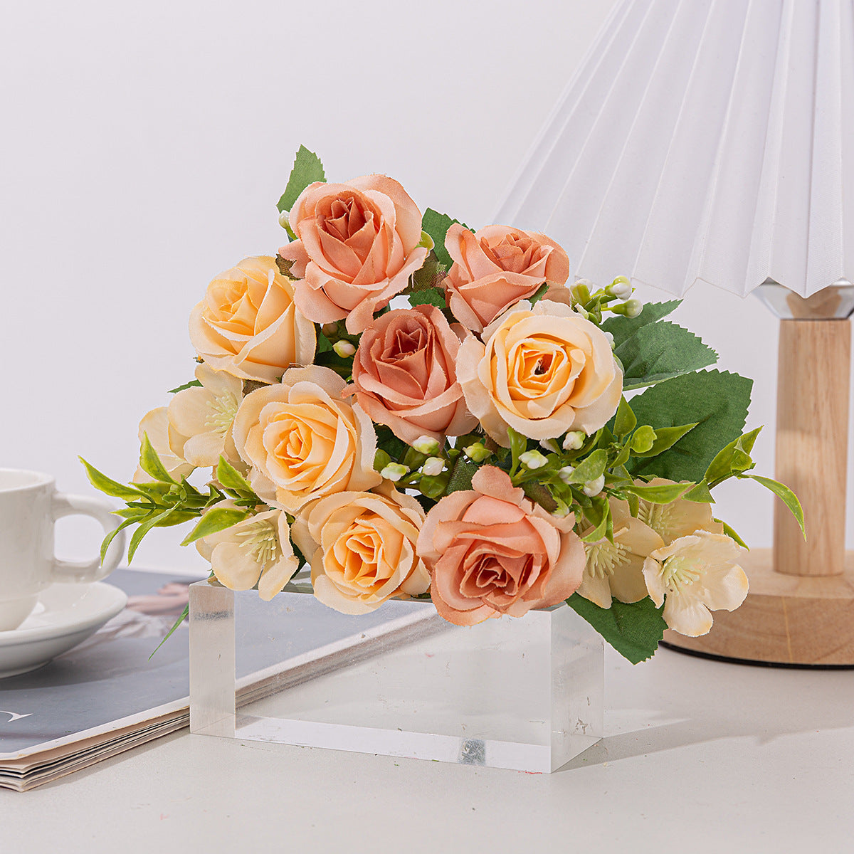 4 Bushes 12" Roses Artificial Silk Flowers Orange