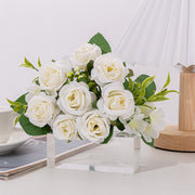 4 Bushes 12" Roses Artificial Silk Flowers White