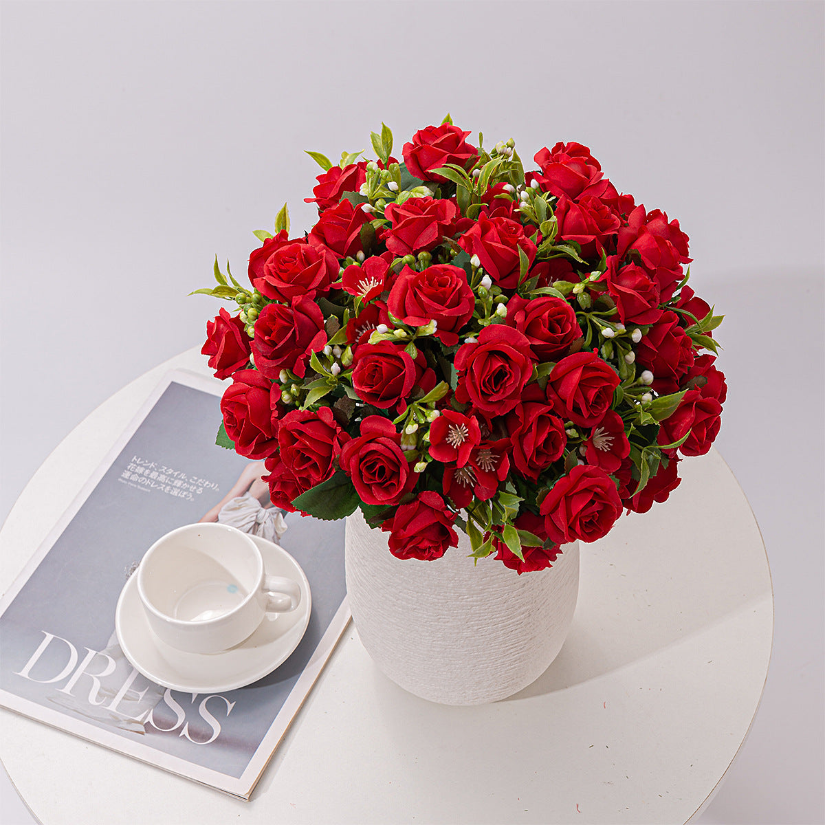 4 Bushes 12" Roses Artificial Silk Flowers Red