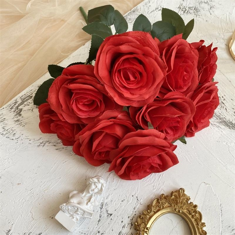2 Bushes 18" Roses Artificial Silk Flowers Red