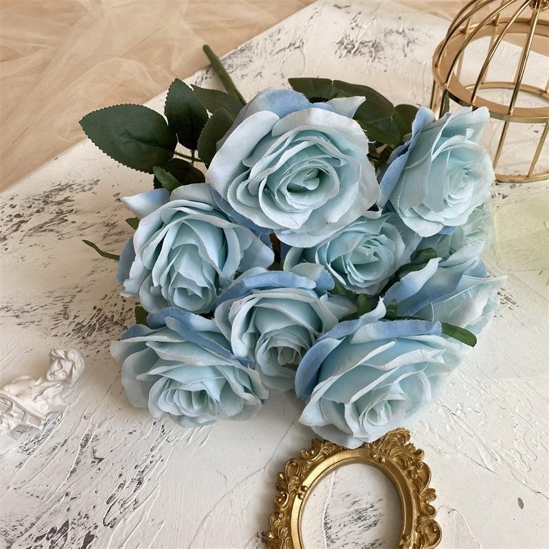 2 Bushes 18" Roses Artificial Silk Flowers Blue