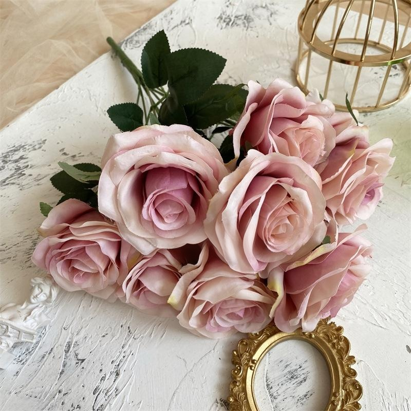 2 Bushes 18" Roses Artificial Silk Flowers Paste Color