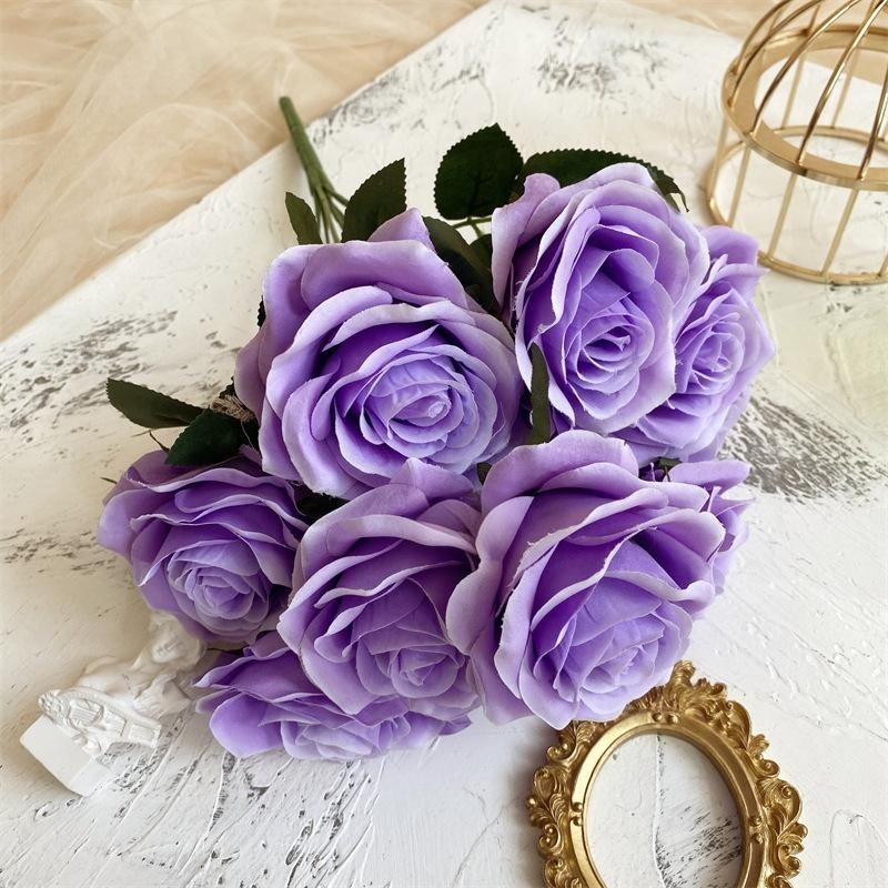 2 Bushes 18" Roses Artificial Silk Flowers Purple