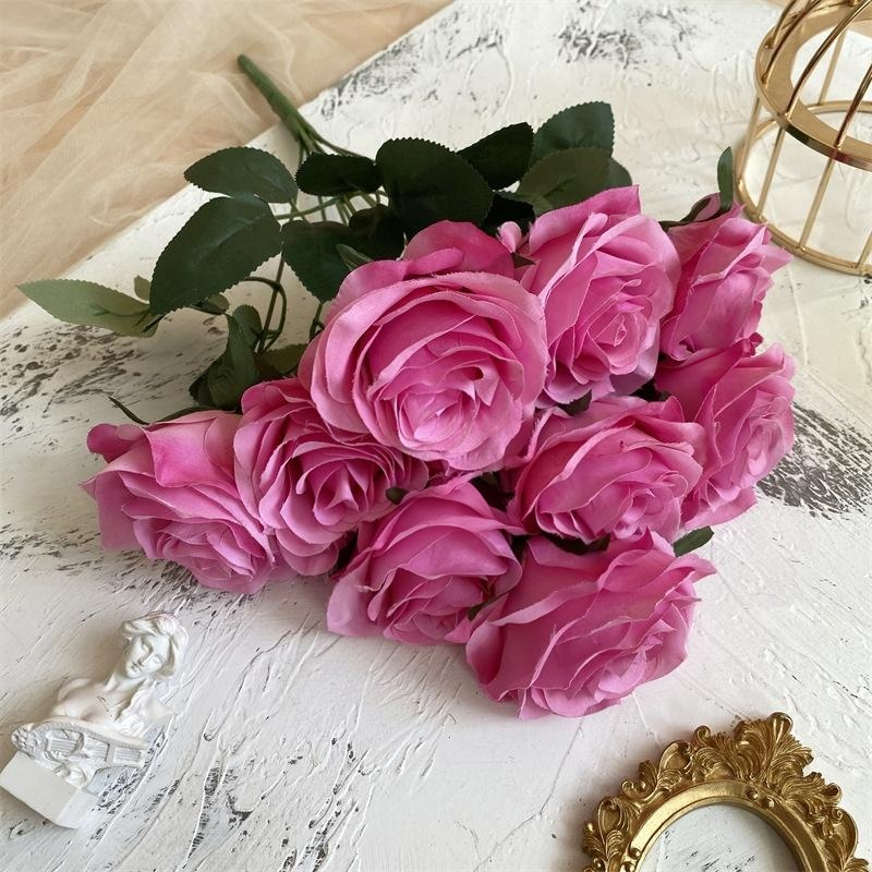 2 Bushes 18" Roses Artificial Silk Flowers Light Rose Red