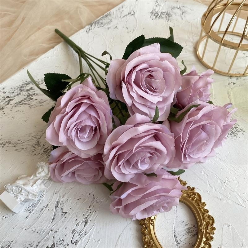 2 Bushes 18" Roses Artificial Silk Flowers Light Purple