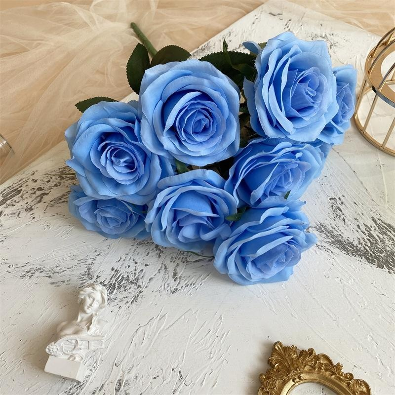 2 Bushes 18" Roses Artificial Silk Flowers Dark Blue