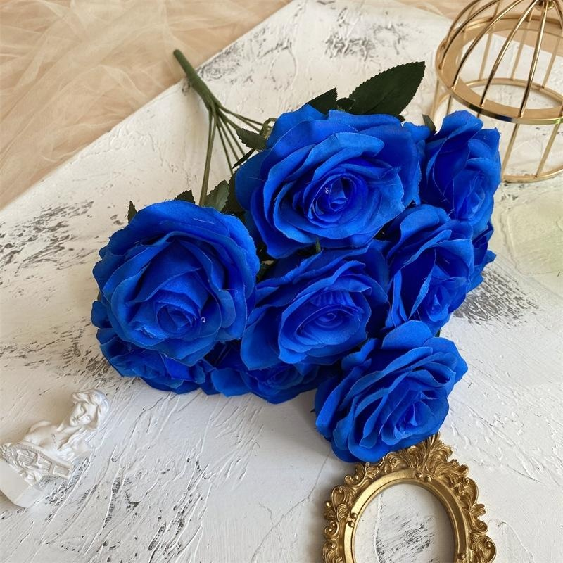 2 Bushes 18" Roses Artificial Silk Flowers Royal Blue