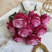 2 Bushes 18" Roses Artificial Silk Flowers Deep Rose Red