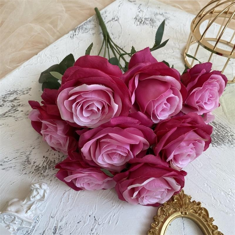 2 Bushes 18" Roses Artificial Silk Flowers Deep Rose Red