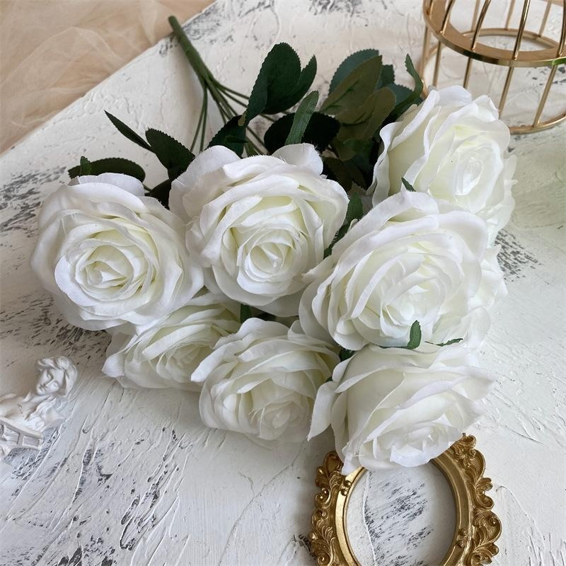2 Bushes 18" Roses Artificial Silk Flowers White
