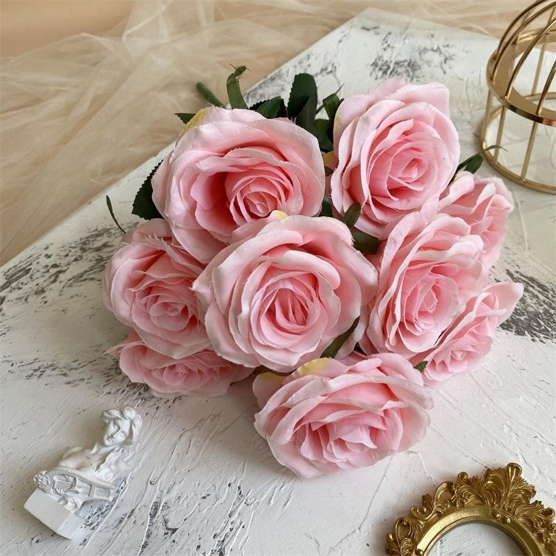 2 Bushes 18" Roses Artificial Silk Flowers Dark Pink