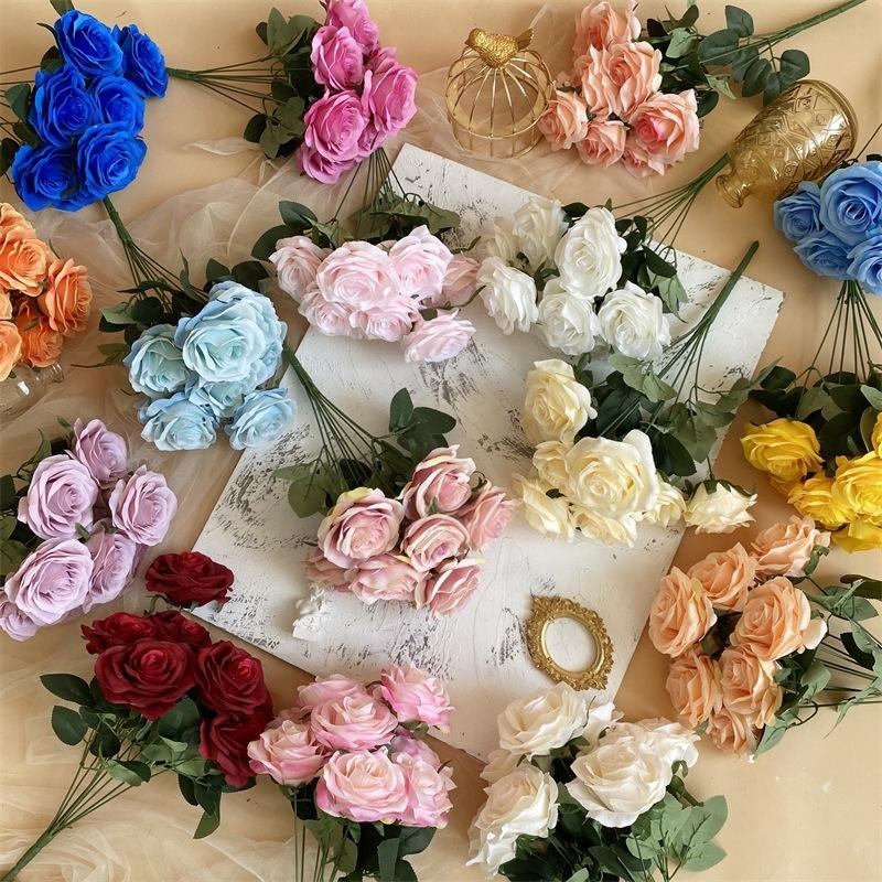 2 Bushes Artificial Silk Rose Flower Arrangements 18" Dark Pink