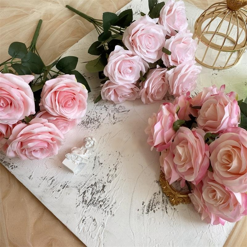 2 Bushes Artificial Silk Rose Flower Arrangements 18" Dark Pink