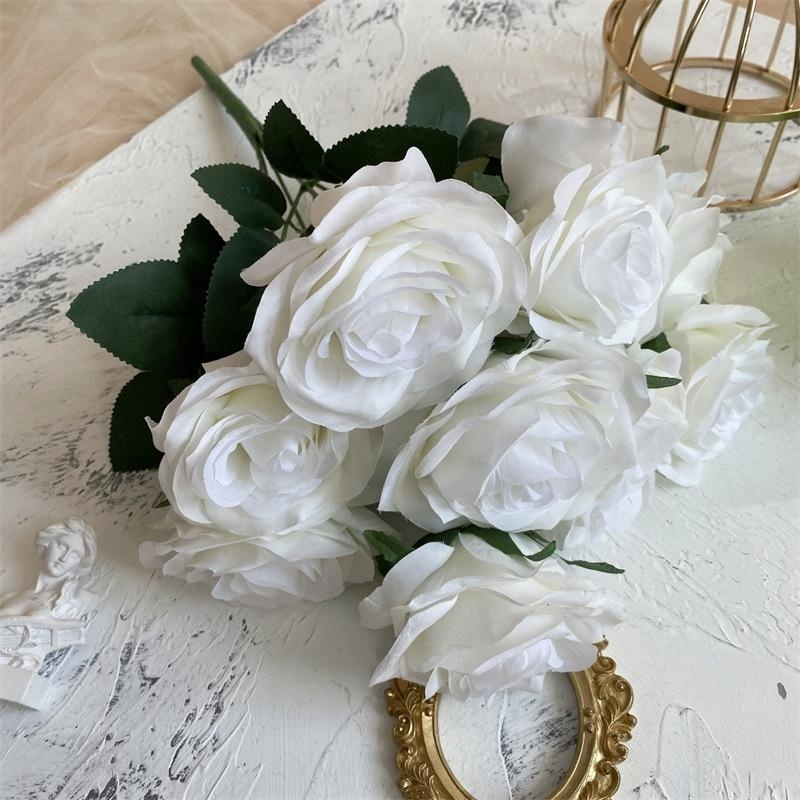 2 Bushes 18" Roses Artificial Silk Flowers Extra White