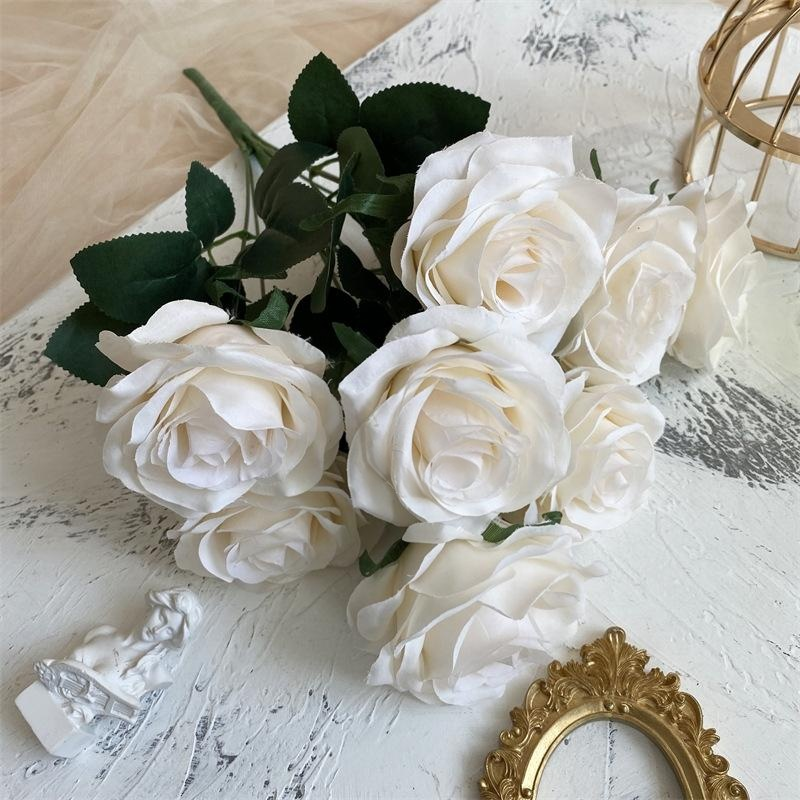 2 Bushes 18" Roses Artificial Silk Flowers Milky White